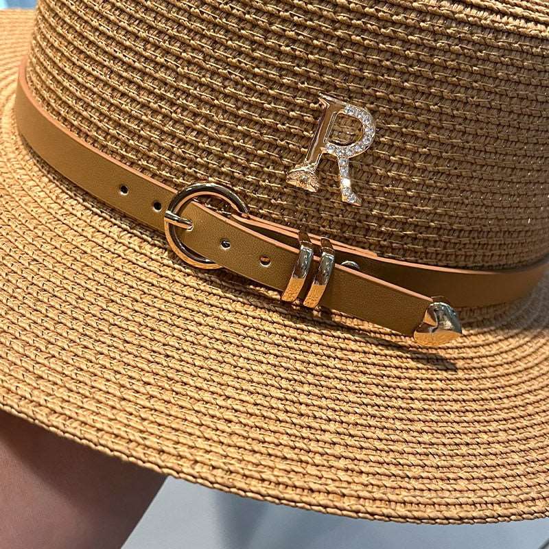 JUST FOR FUN Letter R Buckle Straw Hat 