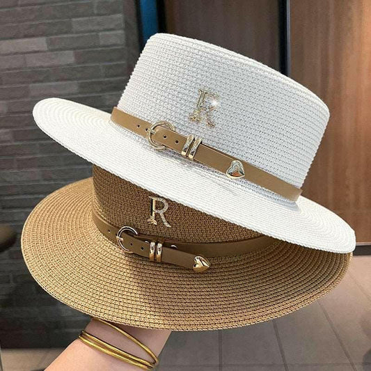 JUST FOR FUN Straw Hat with Letter R Buckle - by The Nichole Collection