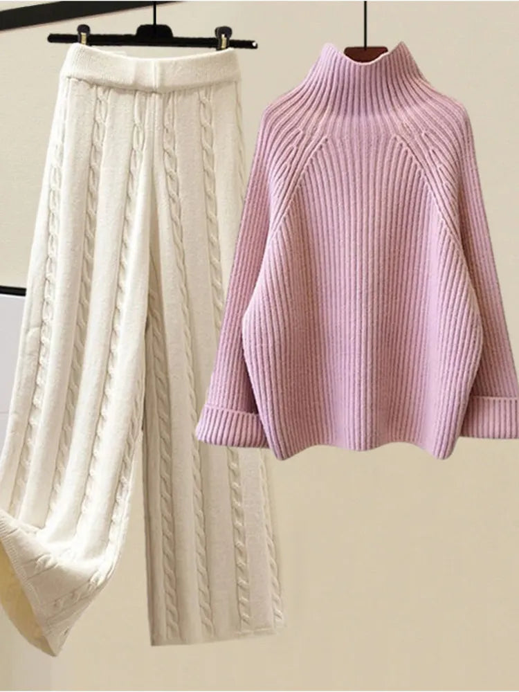 Knitted Sweater Woolen Parka Vest Wide-Leg Knitted Set