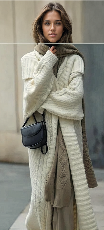 Long Knitted Cardigan Lapel Sweater Coat