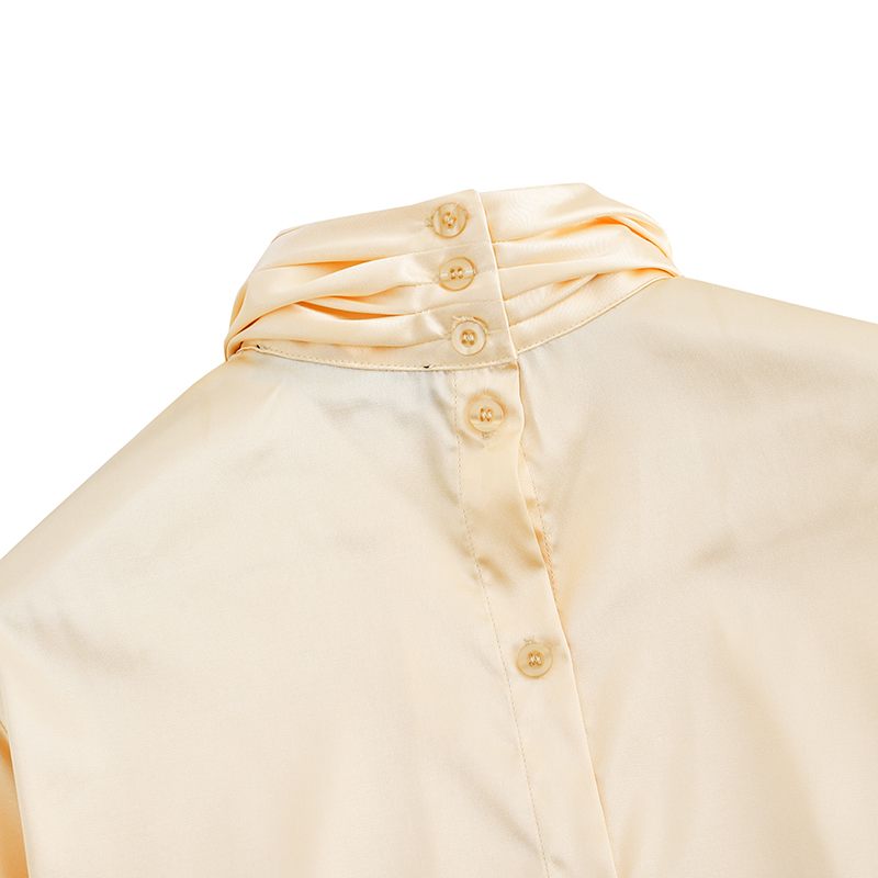 Long Sleeve Pleated High Collar Blouse | On sale |