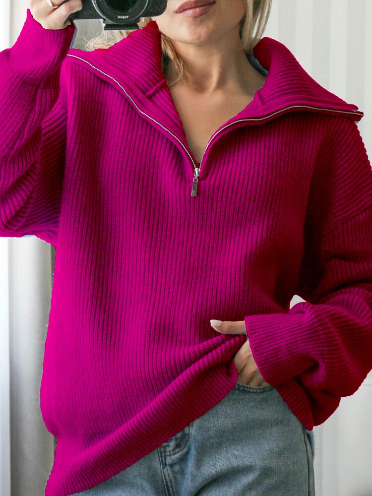 Solid Loose Knitted Long Sleeve Women’s Sweater | On sale |