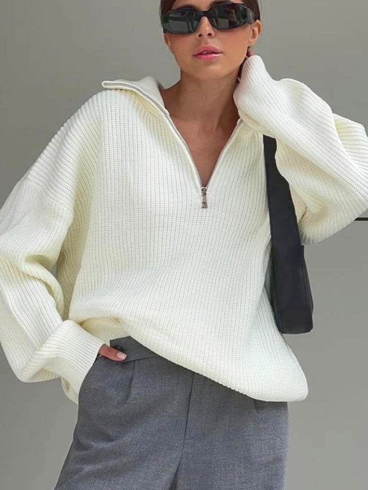 Solid Loose Knitted Long Sleeve Women’s Sweater | On sale |