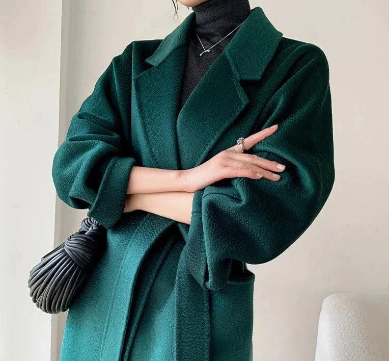 Luxurious Long Length 100% Australian Wool Coat with Turn-Down Collar - Coats by The Nichole Collection