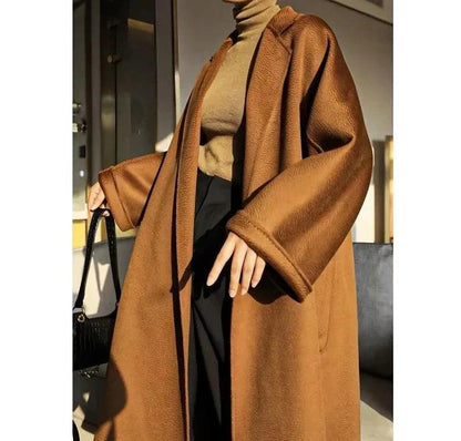 Luxurious Long Length 100% Australian Wool Coat with Turn-Down Collar - Coats by The Nichole Collection