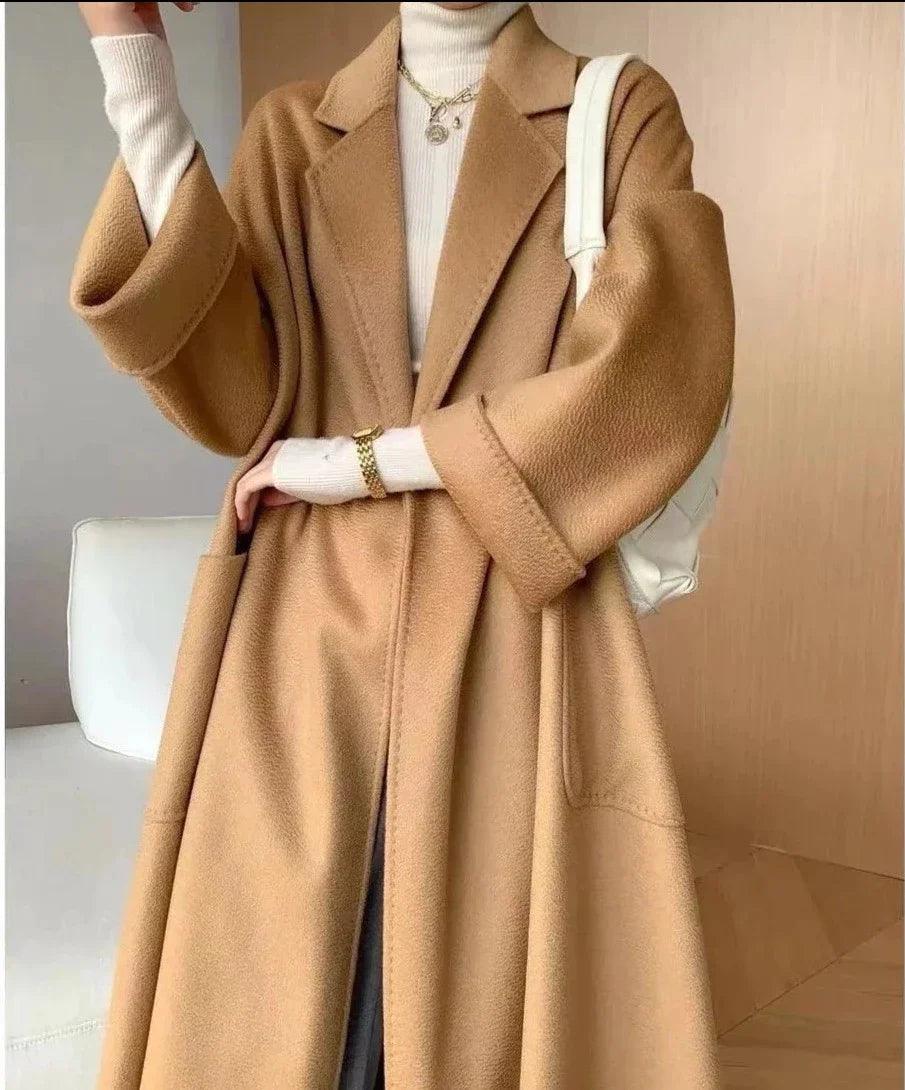 Luxurious Long Length 100% Australian Wool Coat with Turn-Down Collar - Coats by The Nichole Collection