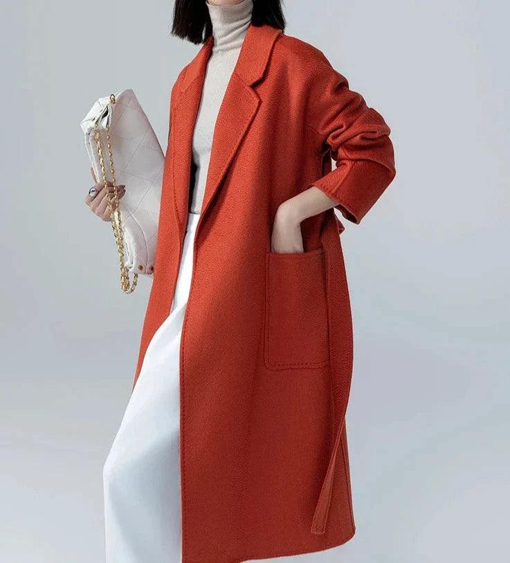 Luxurious Long Length 100% Australian Wool Coat with Turn-Down Collar - Coats by The Nichole Collection