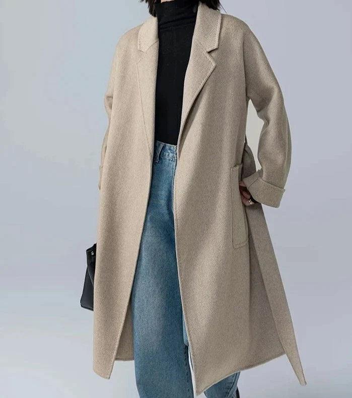 Luxurious Long Length 100% Australian Wool Coat with Turn-Down Collar - Coats by The Nichole Collection