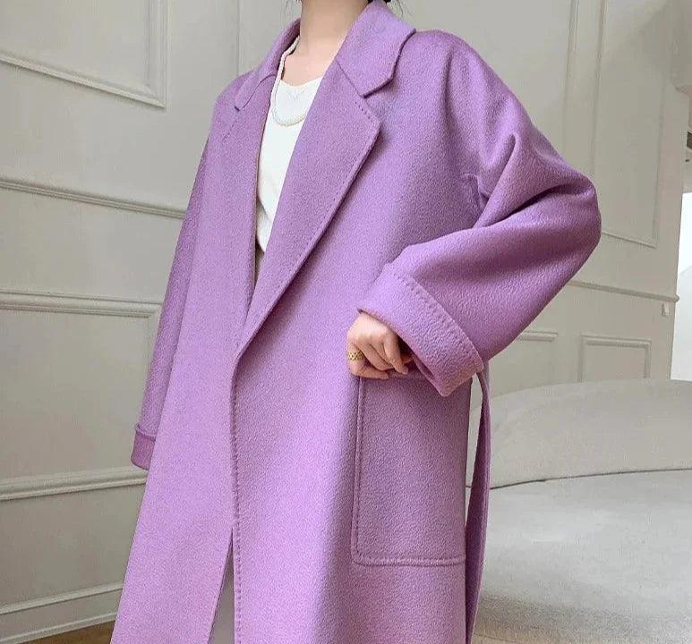 Luxurious Long Length 100% Australian Wool Coat with Turn-Down Collar - Coats by The Nichole Collection