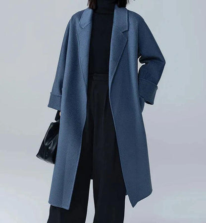 Luxurious Long Length 100% Australian Wool Coat with Turn-Down Collar - Coats by The Nichole Collection