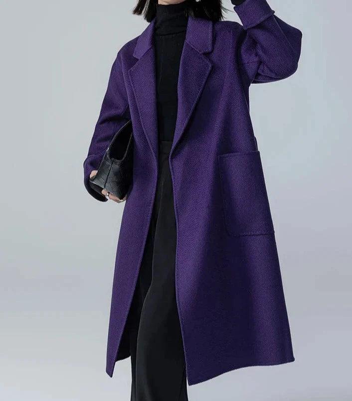 Luxurious Long Length 100% Australian Wool Coat with Turn-Down Collar - Coats by The Nichole Collection