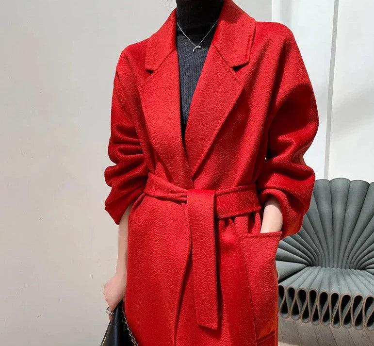 Luxurious Long Length 100% Australian Wool Coat with Turn-Down Collar - Coats by The Nichole Collection