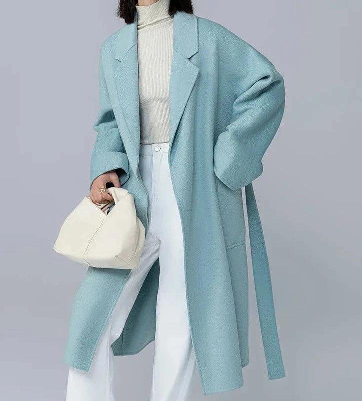 Luxurious Long Length 100% Australian Wool Coat with Turn-Down Collar - Coats by The Nichole Collection