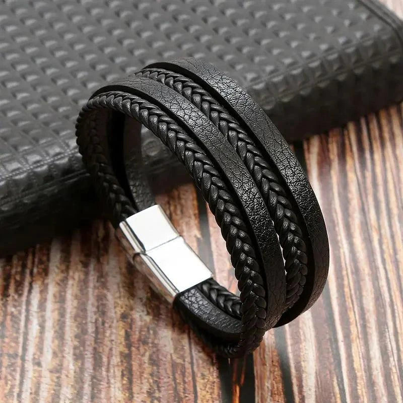 Genuine Leather Bracelets Black6 / 19cm Luxury Hand-Woven Men’s Leather Bracelet