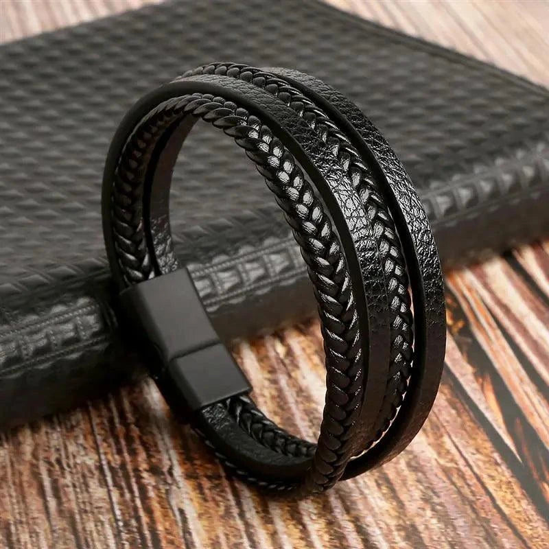 Genuine Leather Bracelets Black5 / 19cm Luxury Hand-Woven Men’s Leather Bracelet