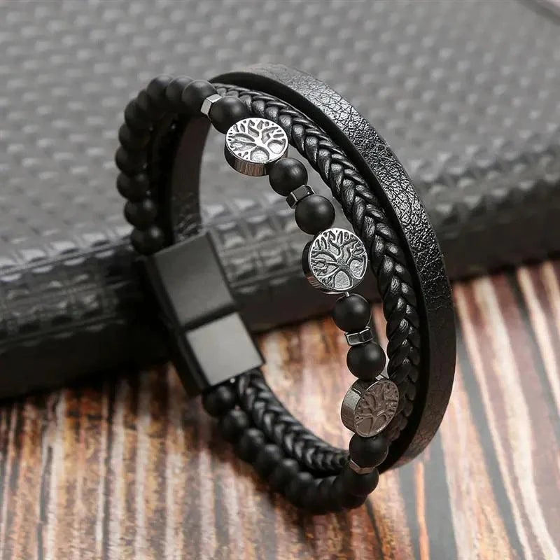 Genuine Leather Bracelets Black2 / 19cm Luxury Hand-Woven Men’s Leather Bracelet