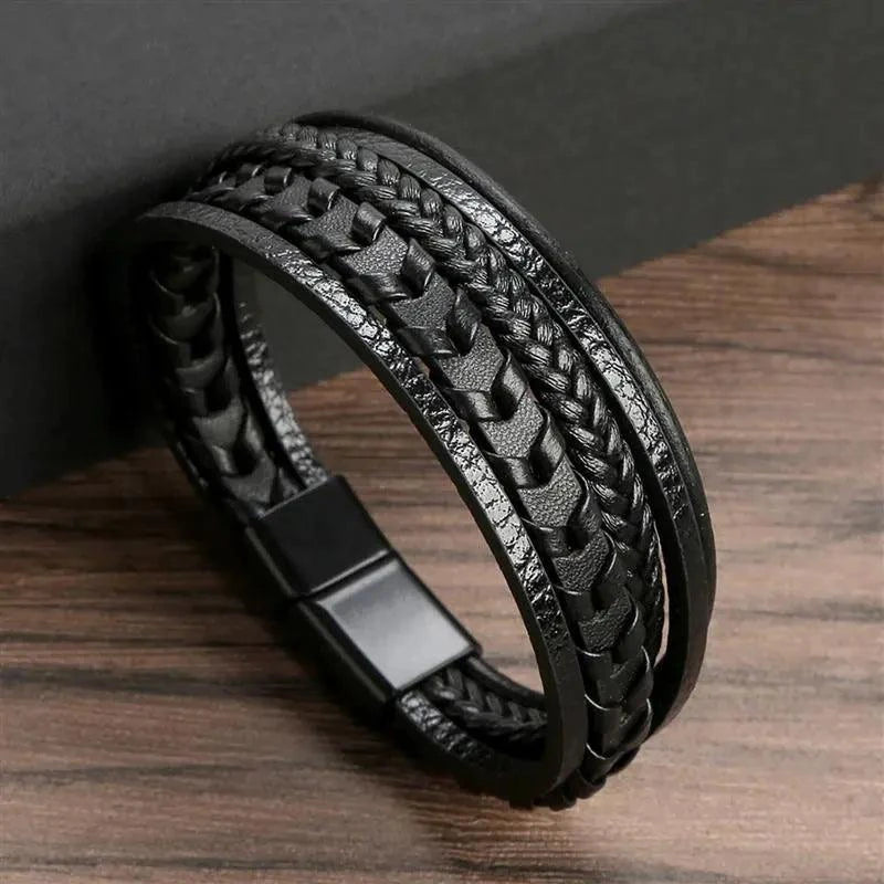 Genuine Leather Bracelets Black / 19cm Luxury Hand-Woven Men’s Leather Bracelet
