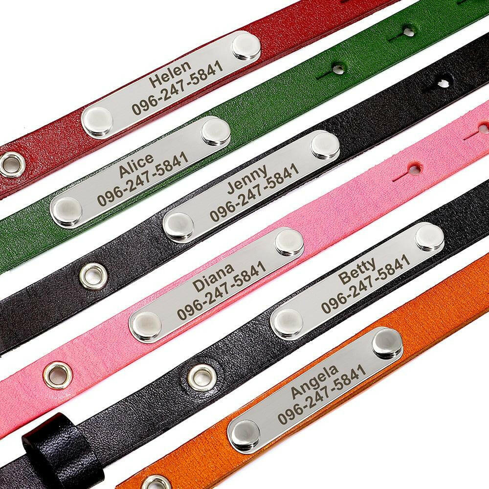 Personalized Leather Cat Collar with Reflective Accents - Cat by The Nichole Collection