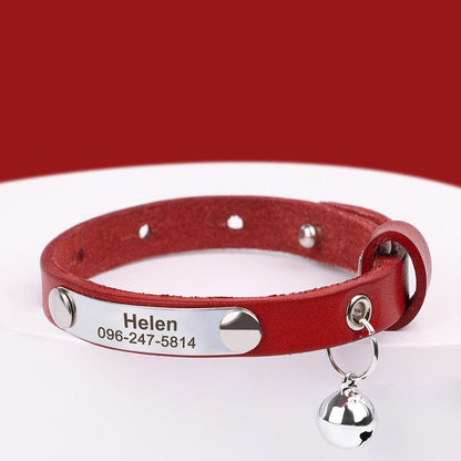 Personalized Leather Cat Collar with Reflective Accents - Cat by The Nichole Collection