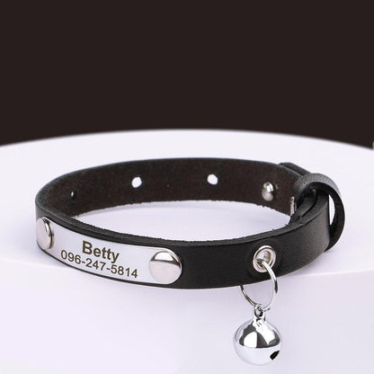 Personalized Leather Cat Collar with Reflective Accents - Cat by The Nichole Collection