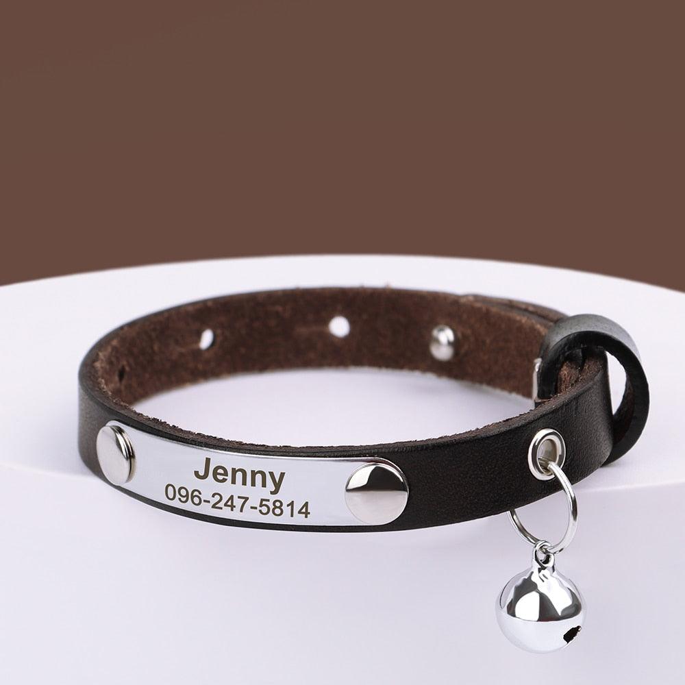 Personalized Leather Cat Collar with Reflective Accents - Cat by The Nichole Collection