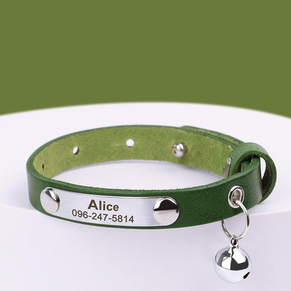 Personalized Leather Cat Collar with Reflective Accents - Cat by The Nichole Collection