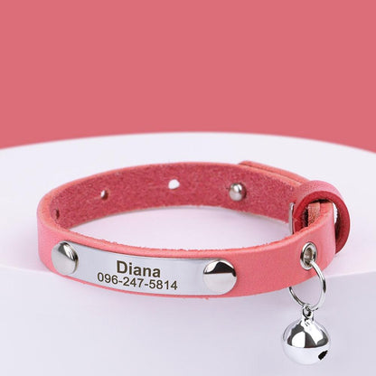 Personalized Leather Cat Collar with Reflective Accents - Cat by The Nichole Collection