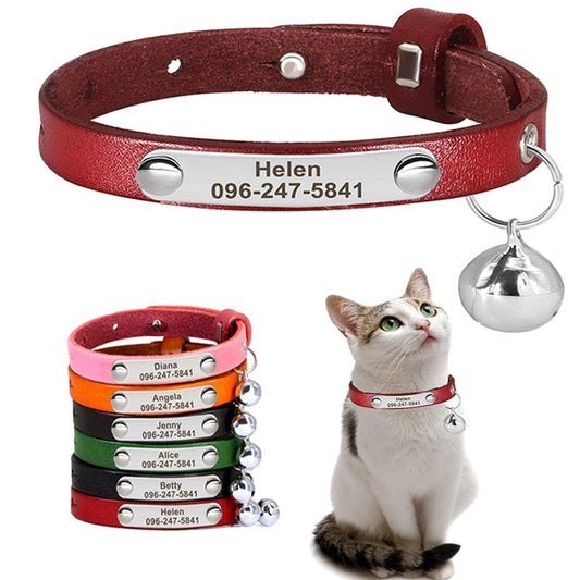 Personalized Cat Collar Adjustable Leather Collar | On sale