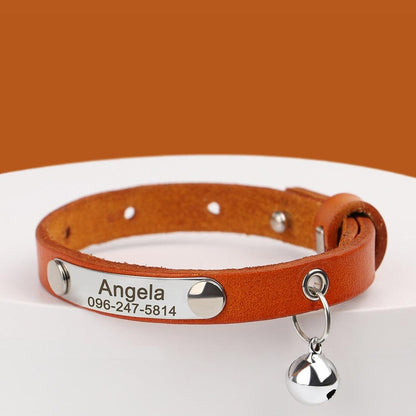 Personalized Leather Cat Collar with Reflective Accents - Cat by The Nichole Collection