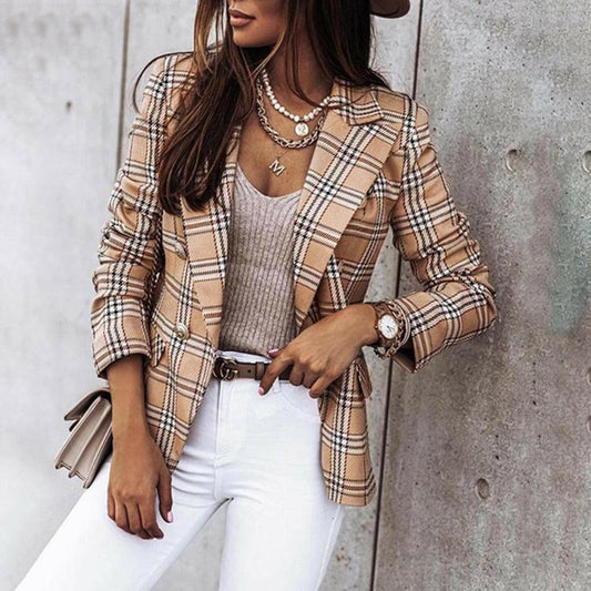 Plaid Blazer Jacket with Double Breasted Closure - Blazers by The Nichole Collection