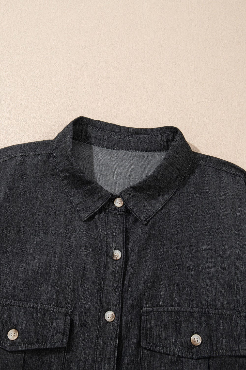 The Nichole Collection Pocketed Collared Neck Long Sleeve Denim Top