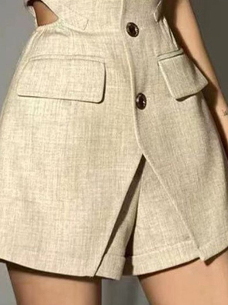 Chic Trio: Blazer Vest and Shorts Set | On sale | Cotton
