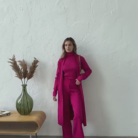 Sophisticated Turtleneck 3-Piece Set with Tailored Trousers