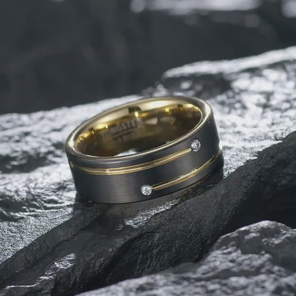 Vintage-Inspired Wide Band Black & Gold Stainless Steel Ring – Unisex Statement Piece