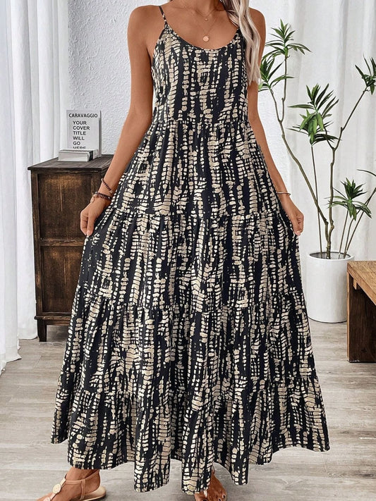 The Nichole Collection Black / S Printed Scoop Neck Maxi Cami Dress