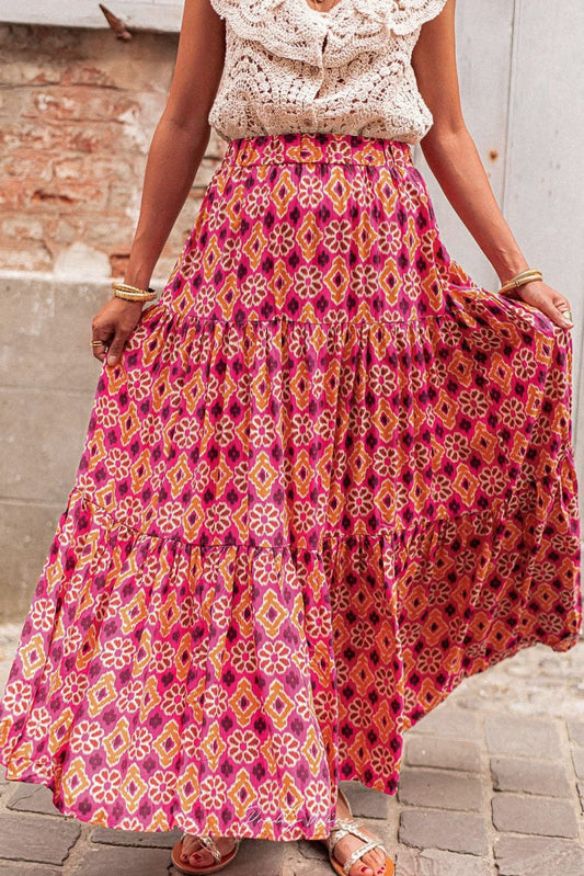 The Nichole Collection Rose / S Printed Tiered Maxi Skirt