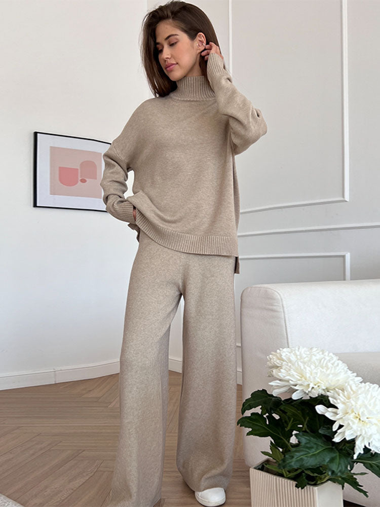 Pullover And Wide Leg Pants Knitted Set 