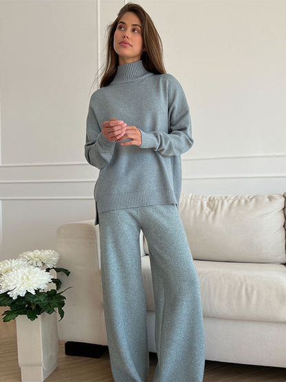 Pullover And Wide Leg Pants Knitted Set 