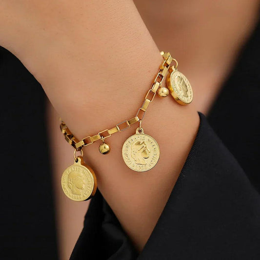 Queen’s Coin Pendant Charm Bracelet - Bracelets by The Nichole Collection