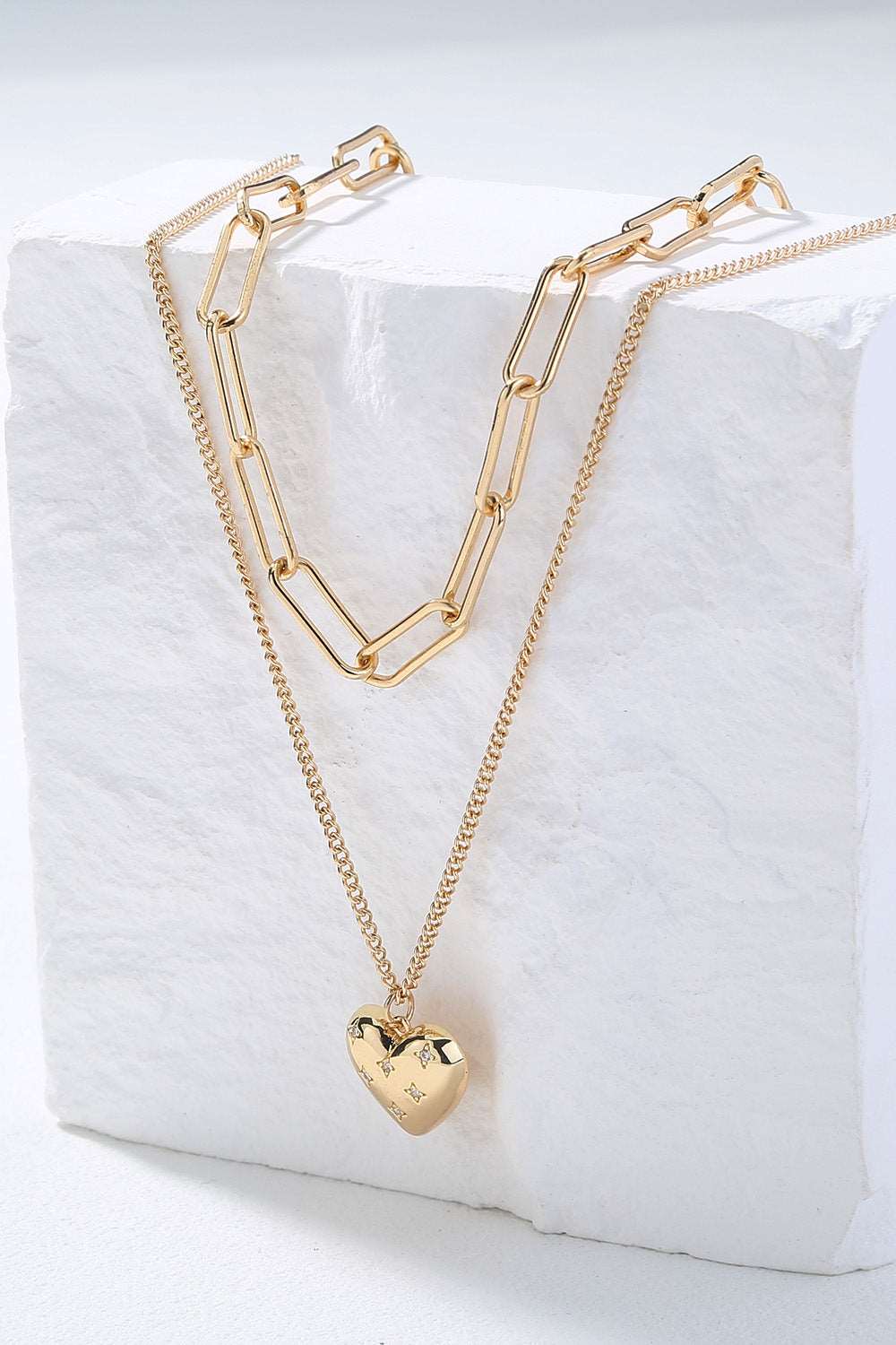Heart Pendant and Cable-Chain Necklace Set 