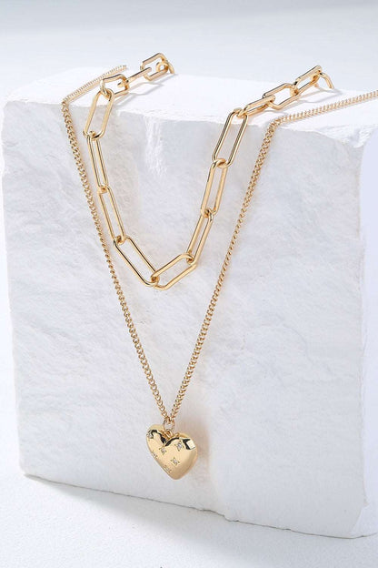 Heart Pendant and Cable-Chain Necklace Set 