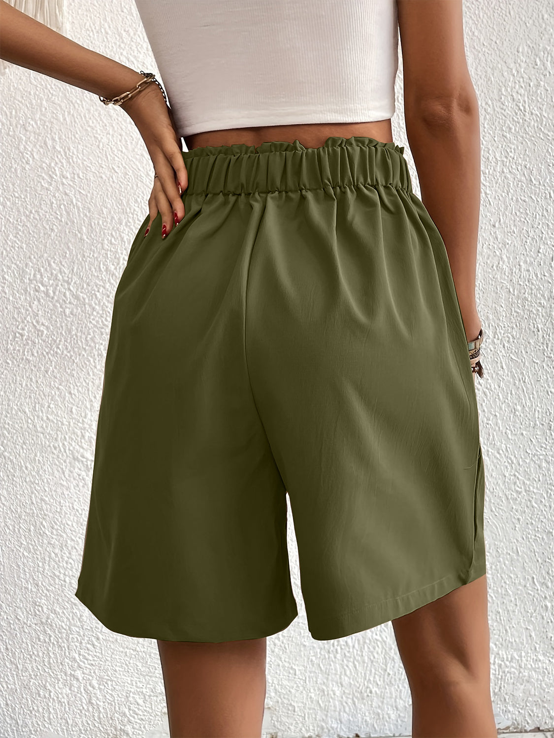 Ruched Polyester Shorts with Elastic Waist