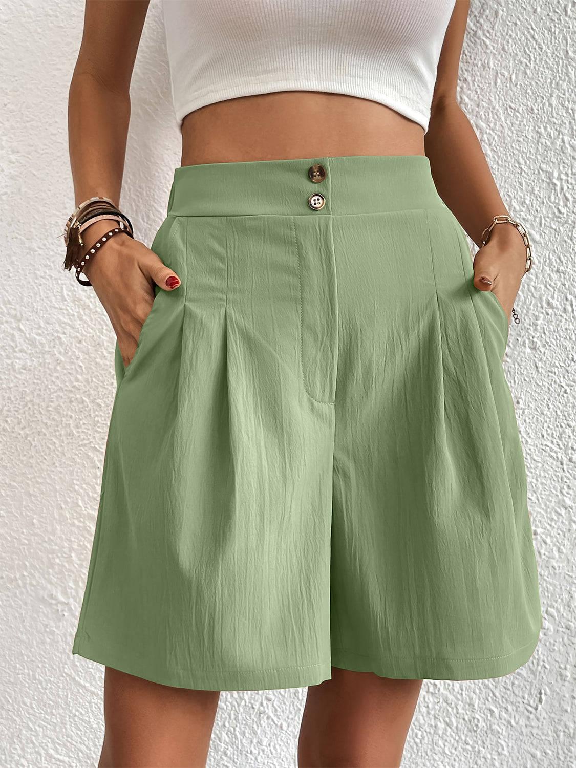 Ruched Polyester Shorts with Elastic Waist
