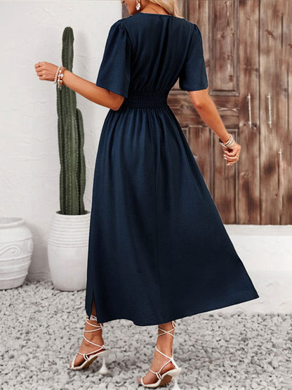 The Nichole Collection Side Slit Surplice Flutter Sleeve Midi Dress – Elegant & Effortless