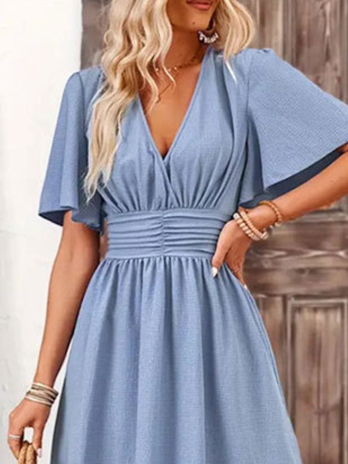 The Nichole Collection Side Slit Surplice Flutter Sleeve Midi Dress – Elegant & Effortless