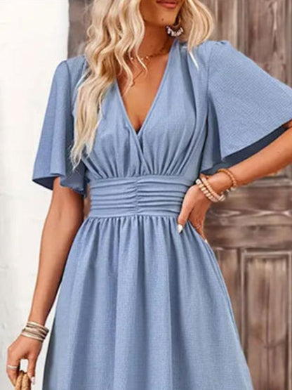 The Nichole Collection Side Slit Surplice Flutter Sleeve Midi Dress – Elegant & Effortless