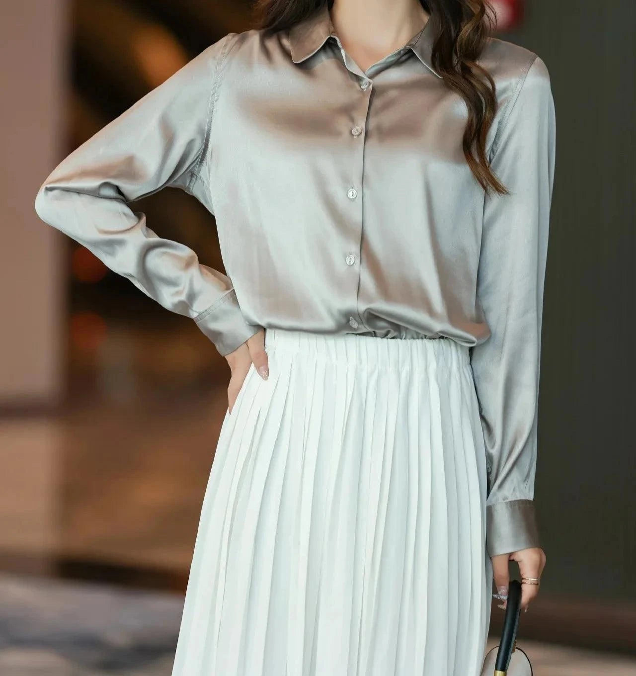 The Nichole Collection Blouse Platinum / S Soft and Breathable Women's 100% Silk Blouse