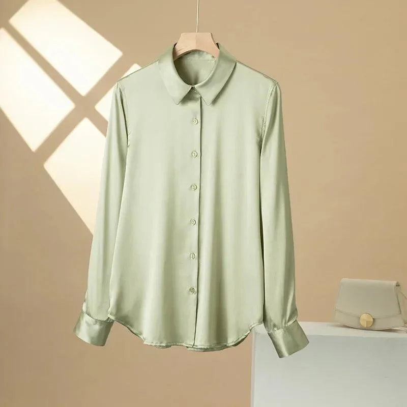 The Nichole Collection Blouse Apple Green / S Soft and Breathable Women's 100% Silk Blouse