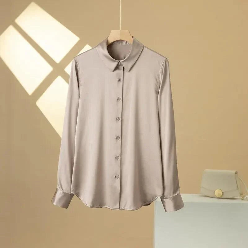The Nichole Collection Blouse Milky Grey / S Soft and Breathable Women's 100% Silk Blouse