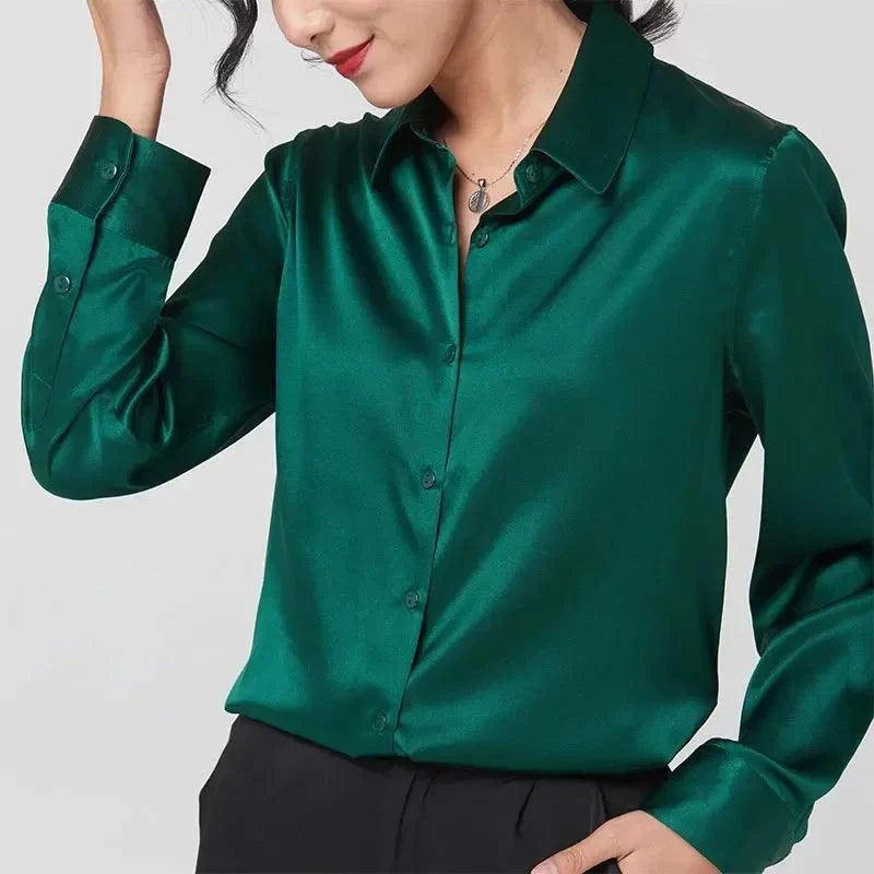 The Nichole Collection Blouse Dark Green / S Soft and Breathable Women's 100% Silk Blouse